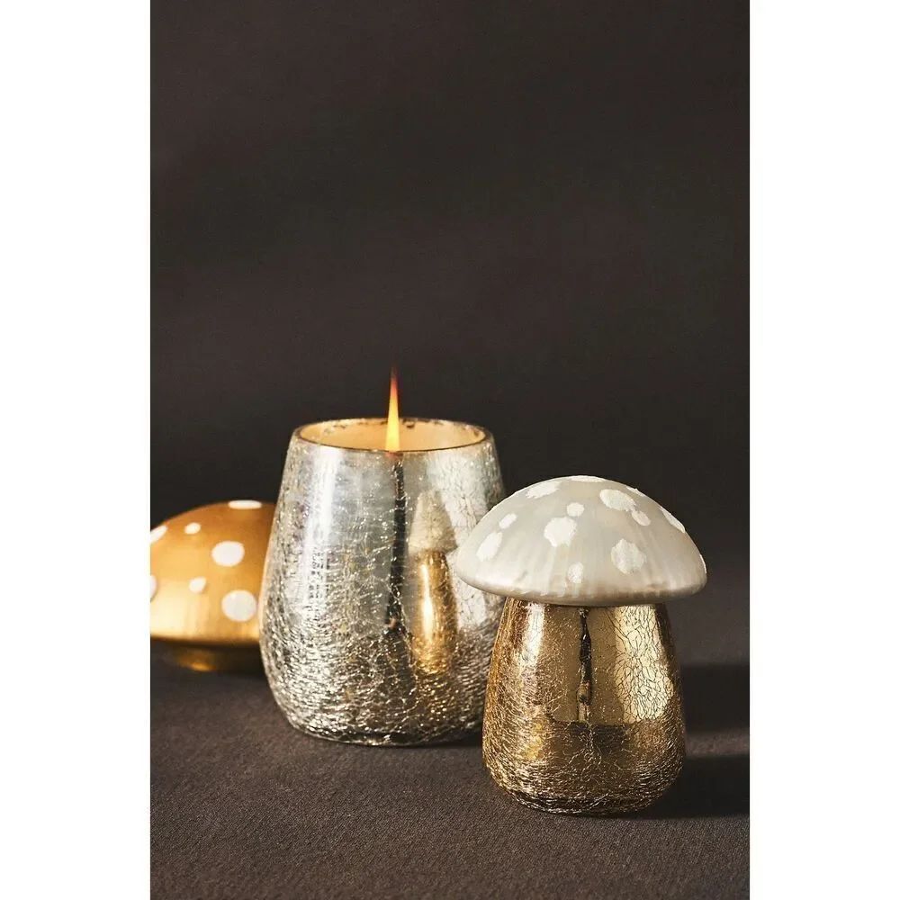 Anthropologie Amanita Toadstoal Candle Yellow Gold Large NEW